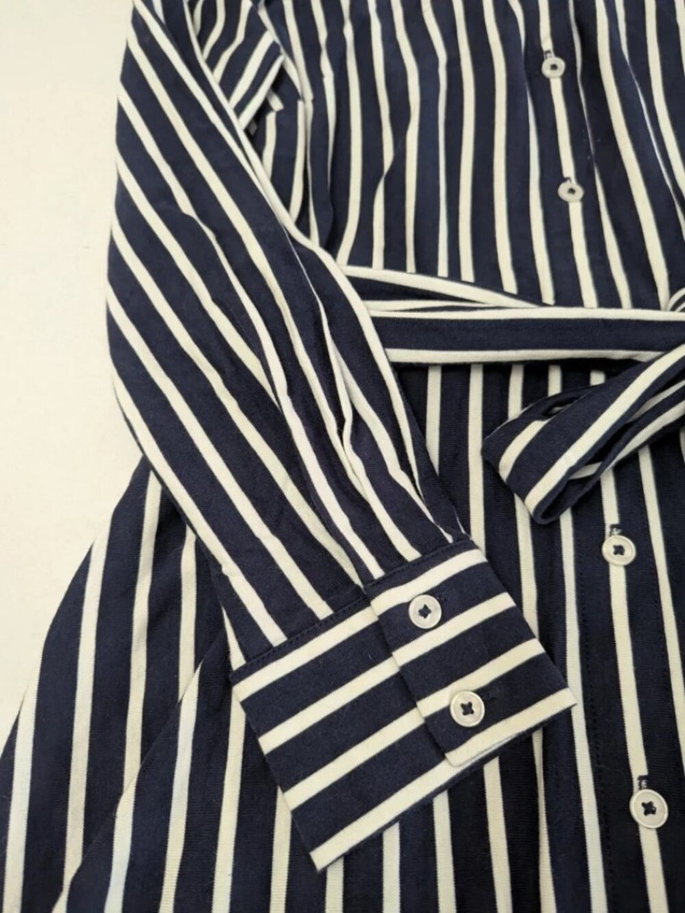 BODEN Marcia Stripe Midi Shirt Dress Navy White Button Up Long Sleeve 8R NWOT - Picture 6 of 14